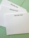 Letterpress thank you card with fern design and black ink