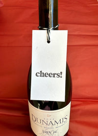 Dunamis wine with a 'cheers!' letterpress tag perfect for wine-gifting