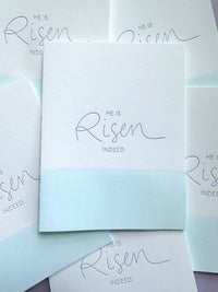 Letterpress Easter card featuring the phrase ‘Risen Indeed,’ printed on cotton paper.